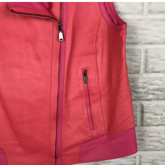 Elie Tahari Lamb Leather Pink & Red Moto - Picture 6 of 12